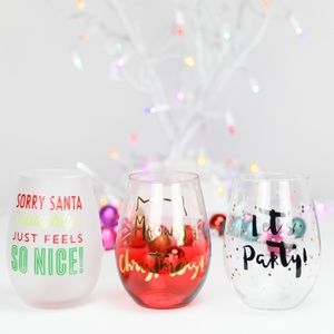 Set of 3- Holiday Spirit Wine Glasses